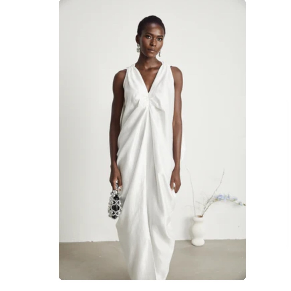 Chic White Draped Maxi Dress
